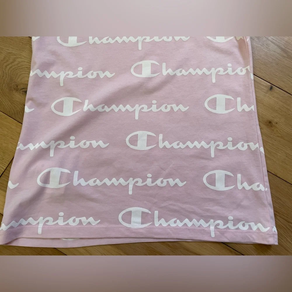 Champion Allover Print T-Shirt - Women’s Small - Spellout Logo Pink Summer BNWT - Picture 12 of 14